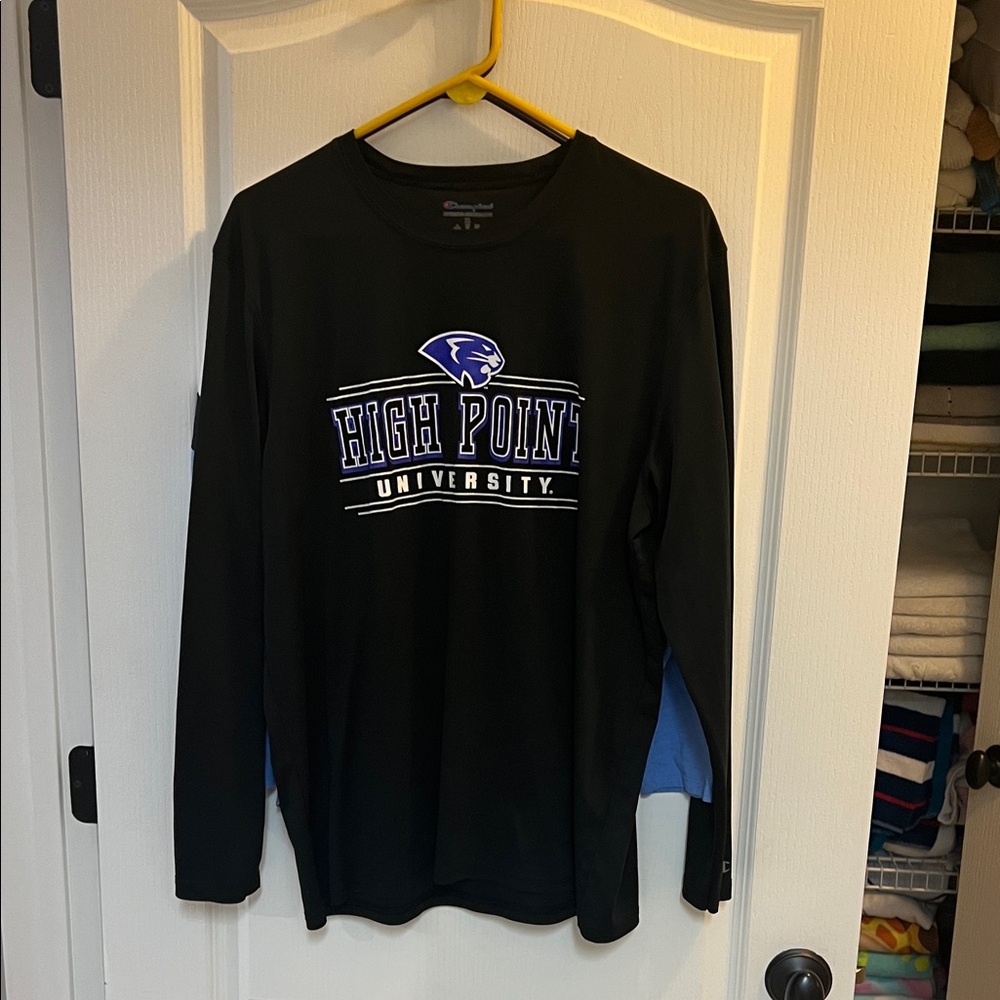 Champion Black Long Sleeve Shirt with Purple Logo